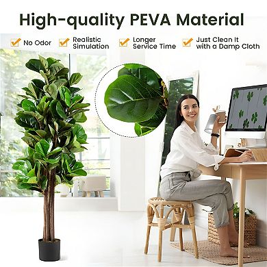 Faux Fiddle Leaf Fig Tree with Pot Large Artificial Floor Plant for Living Room