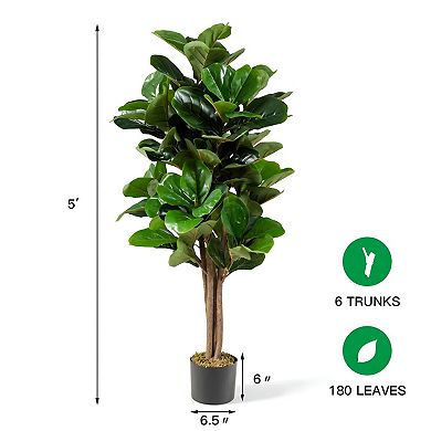 Faux Fiddle Leaf Fig Tree with Pot Large Artificial Floor Plant for Living Room