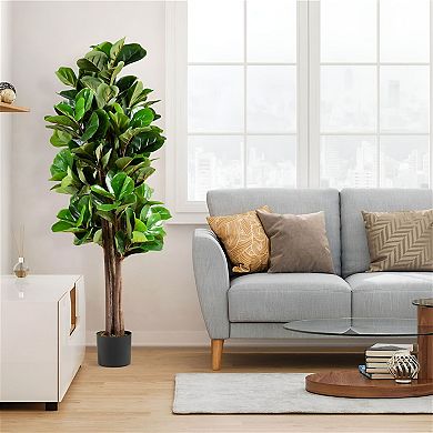 Faux Fiddle Leaf Fig Tree with Pot Large Artificial Floor Plant for Living Room