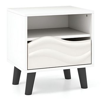 Modern Bedside Table with Drawer, Open Shelf, and Spacious Top for Lamp or Books - White