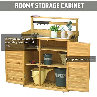 Fir Wood Garden Storage Shed with Three Shelves and Magnetic Doors