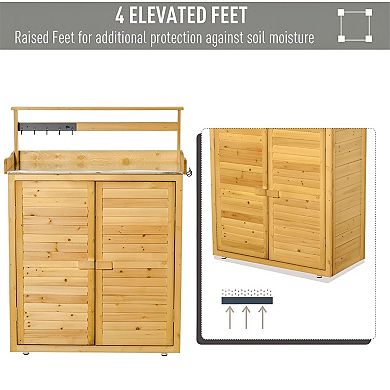 Fir Wood Garden Storage Shed with Three Shelves and Magnetic Doors