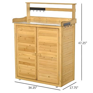 Fir Wood Garden Storage Shed with Three Shelves and Magnetic Doors