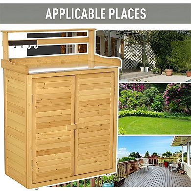 Fir Wood Garden Storage Shed with Three Shelves and Magnetic Doors