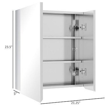Stainless Steel Mirrored Cabinet with Shelves, Bathroom Storage Organizer - Silver