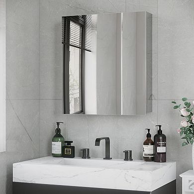 Stainless Steel Mirrored Cabinet with Shelves, Bathroom Storage Organizer - Silver
