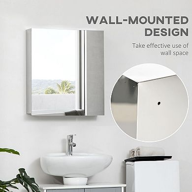 Stainless Steel Mirrored Cabinet with Shelves, Bathroom Storage Organizer - Silver