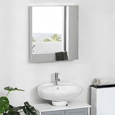 Stainless Steel Mirrored Cabinet with Shelves, Bathroom Storage Organizer - Silver