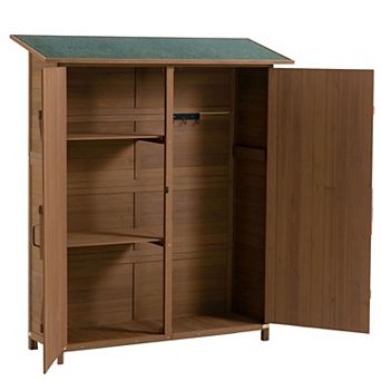 Fir Wood Garden Storage Shed with Lockable Double Doors and Waterproof Roof