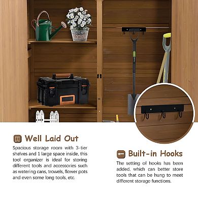 Fir Wood Garden Storage Shed with Lockable Double Doors and Waterproof Roof