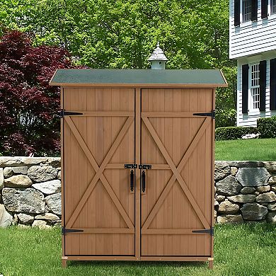 Fir Wood Garden Storage Shed with Lockable Double Doors and Waterproof Roof