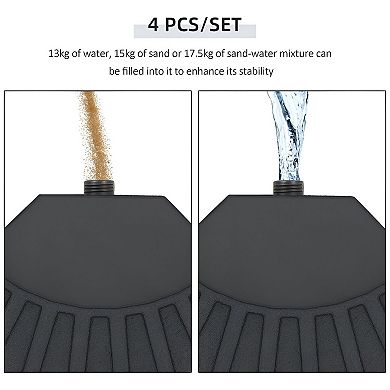 Fillable Outdoor Umbrella Bases with UV Protection for Garden, Deck, or Patio Use - Black