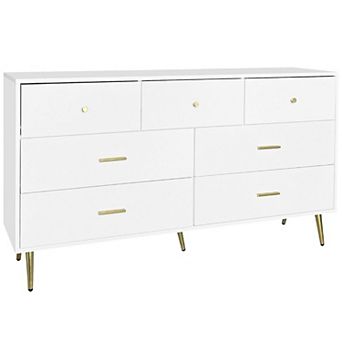 Modern 7-Drawer Dresser with Spacious Drawers and Top Surface Storage - White