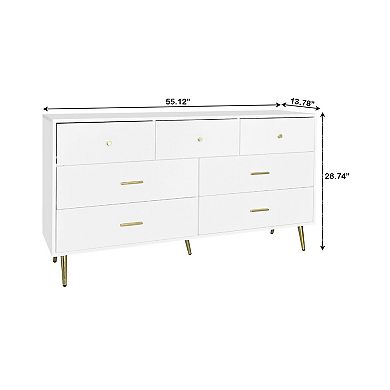 Modern 7-Drawer Dresser with Spacious Drawers and Top Surface Storage - White