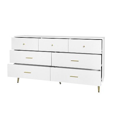 Modern 7-Drawer Dresser with Spacious Drawers and Top Surface Storage - White
