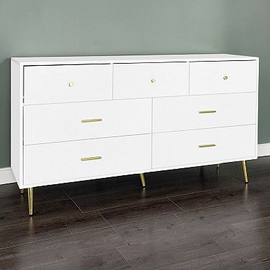 Modern 7-Drawer Dresser with Spacious Drawers and Top Surface Storage - White