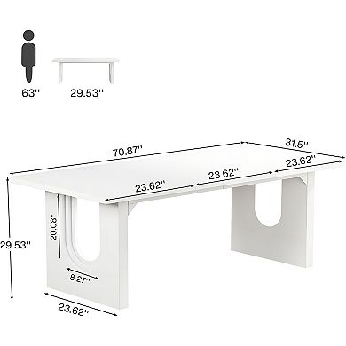 Rectangular Dining Table for 68 People, 70.8 Inch MDF Kitchen and Dining Room Table - White