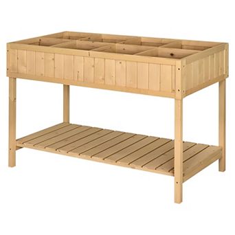 Raised Garden Bed with 8 Planter Boxes and Storage Shelf for Patio or Backyard - Natural