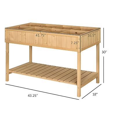 Raised Garden Bed with 8 Planter Boxes and Storage Shelf for Patio or Backyard - Natural
