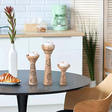 Pillar Candleholder Set Carved Lotus Vine
