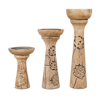 Pillar Candleholder Set Carved Lotus Vine
