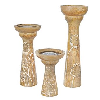 Pillar Candleholder Set Carved Lotus Vine