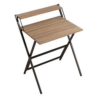 Folding Computer Desk for Small Spaces with Shelf, Compact Home Office and Study Desk - Walnut