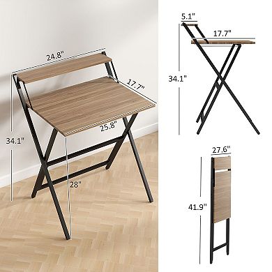 Folding Computer Desk for Small Spaces with Shelf, Compact Home Office and Study Desk - Walnut