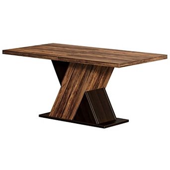 Farmhouse Dining Table for 4 with Pedestal Base, Wood Finish, Small Dining Room Table