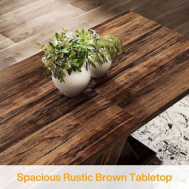 Farmhouse Dining Table for 4 with Pedestal Base, Wood Finish, Small Dining Room Table