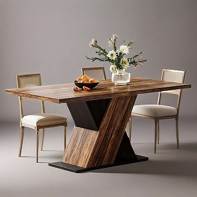 Farmhouse Dining Table for 4 with Pedestal Base, Wood Finish, Small Dining Room Table