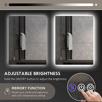 Frameless LED Bathroom Mirror with 3 Color Lights, Dimming and Defogger
