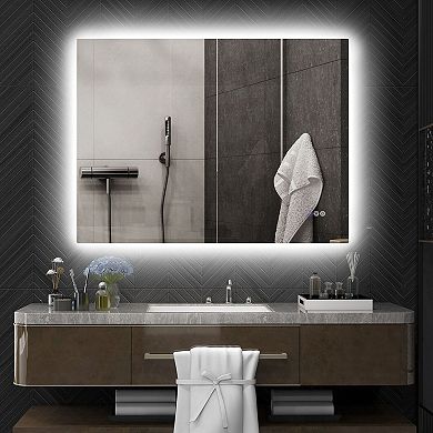 Frameless LED Bathroom Mirror with 3 Color Lights, Dimming and Defogger