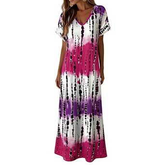 Women's Casual Loose V-Neck Maxi Dress with Side Slit, Flowy Long Dresses for Vacation & Daily