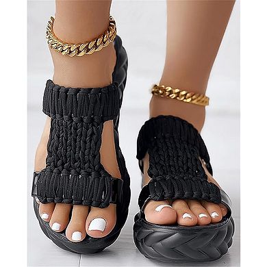 Women's Platform Slide Sandals Hand Knitted Band Comfortable Cloud Wedge Summer Shoes