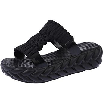 Women's Platform Slide Sandals Hand Knitted Band Comfortable Cloud Wedge Summer Shoes