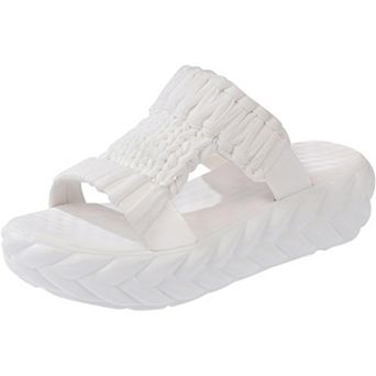 Women's Platform Slide Sandals Hand Knitted Band Comfortable Cloud Wedge Summer Shoes
