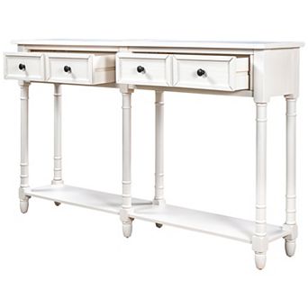 KWPZQEB Mid Century Console Table with 2 Drawers, Sofa Table with Bottom Shelf for Living Room