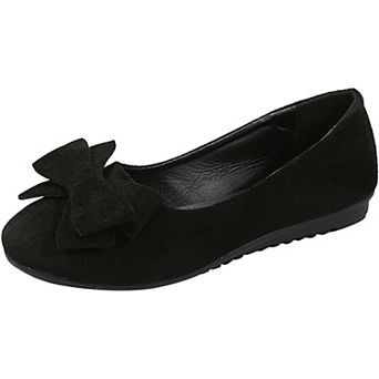 Women's Faux Suede Bow Ballet Flats Comfortable Slip On Round Toe Casual Work Shoes