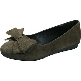 Women's Faux Suede Bow Ballet Flats Comfortable Slip On Round Toe Casual Work Shoes