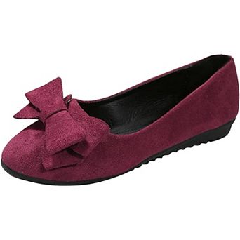 Women's Faux Suede Bow Ballet Flats Comfortable Slip On Round Toe Casual Work Shoes