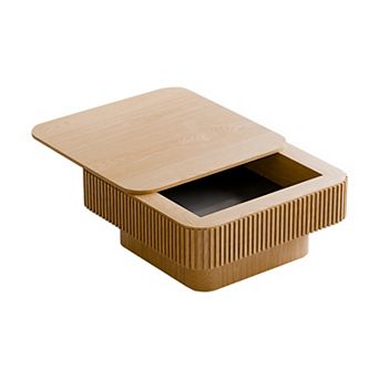 31.5-Inch Square Storage Coffee Table, Solid Wood Veneer Tea Table, for Living Room, Brown