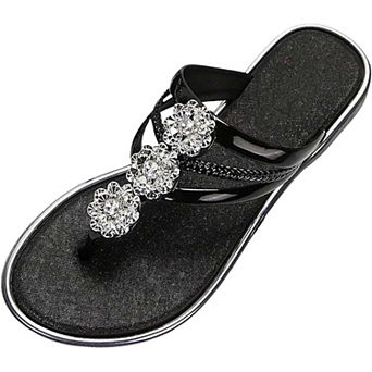 Women's Rhinestone Flower Flip Flops Flat Thong Sandals Dressy Summer Beach Shoes