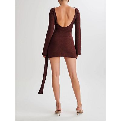long sleeve backless bodycon mini dress Black Boat Neck Long Sleeve Backless Bodycon Mini Dress | Dresses