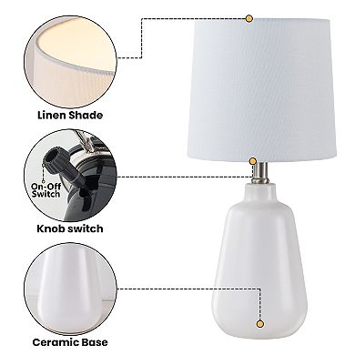 C Cattleya 18.5-Inch Modern Minimalist White Ceramic Table Lamp with Linen Shade