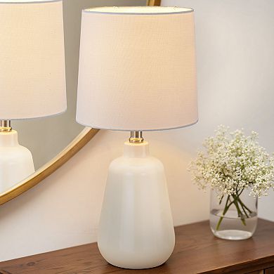 C Cattleya 18.5-Inch Modern Minimalist White Ceramic Table Lamp with Linen Shade