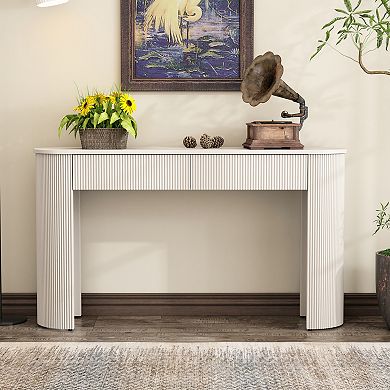 KWPZQEB Modern Fluted Design Console Table with 2 Storage Drawers for Entryway, Living Room