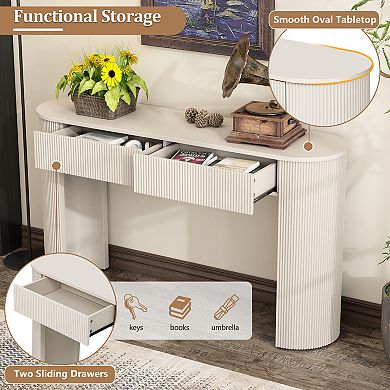 KWPZQEB Modern Fluted Design Console Table with 2 Storage Drawers for Entryway, Living Room