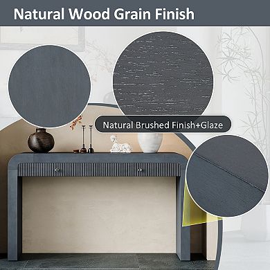 KWPZQEB Farmhouse Fluted Console Table with 2 Drawers, Curved Corners Sofa Table for Living Room