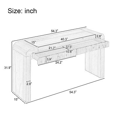 KWPZQEB Farmhouse Fluted Console Table with 2 Drawers, Curved Corners Sofa Table for Living Room